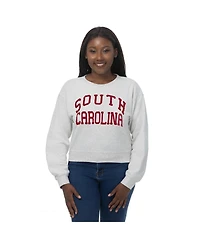 ZooZatz Women's Oatmeal South Carolina Gamecocks Chenille Cropped Sweatshirt