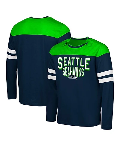 G-iii Sports by Carl Banks Men's College Navy/Neon Green Seattle Seahawks Adaptive Hail Mary Long Sleeve T-Shirt