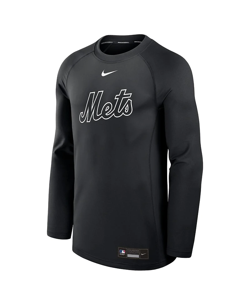 Nike Men's Black New York Mets Authentic Collection Game Time Raglan Dri-fit Long Sleeve T-Shirt