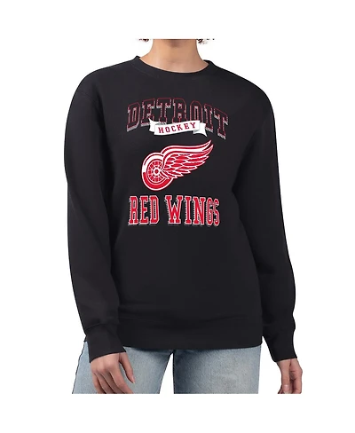 G-iii 4Her by Carl Banks Women's Black Detroit Red Wings Team Logo Tri-Blend Fleece Pullover Sweatshirt