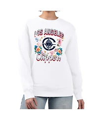 G-iii 4Her By Carl Banks Women's White La Clippers Flowers Team Logo Graphic Fleece Crewneck Pullover Sweatshirt