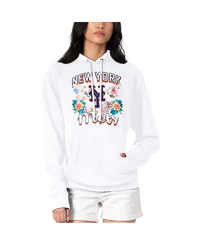 G-iii 4Her by Carl Banks Women's White New York Mets Flowers Graphic Pullover Hoodie