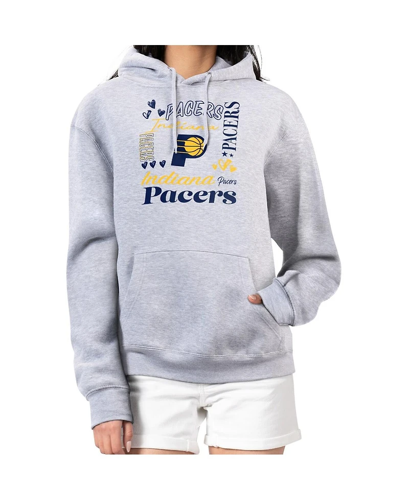 G-iii 4Her By Carl Banks Women's Heather Gray Indiana Pacers Team Collage Graphic Fleece Pullover Hoodie