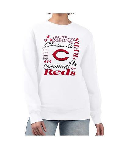 G-iii 4Her by Carl Banks Women's White Cincinnati Reds Collage Team Graphic Fleece Pullover Hoodie