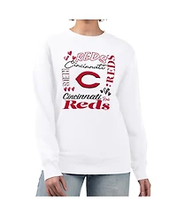 G-iii 4Her by Carl Banks Women's White Cincinnati Reds Collage Team Graphic Fleece Pullover Hoodie