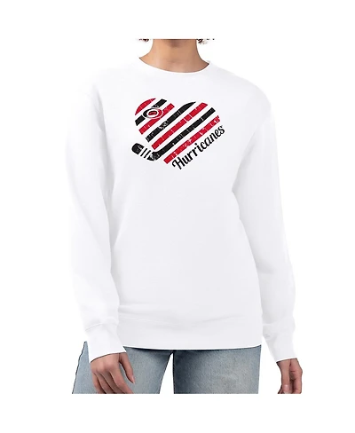 G-iii 4Her by Carl Banks Women's White Carolina Hurricanes Heart Graphic Pullover Sweatshirt