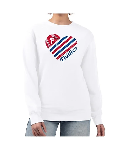 G-iii 4Her by Carl Banks Women's White Philadelphia Phillies Heart Logo Fleece Pullover Sweatshirt