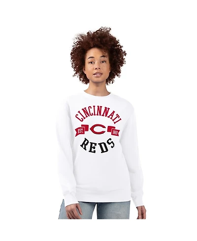 G-iii 4Her by Carl Banks Women's White Cincinnati Reds Team Logo Fleece Pullover Sweatshirt