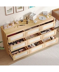 Homsee 9-Drawer Rattan Bedroom Dresser, Modern Chest with Deep Drawers