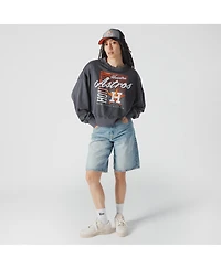 New Era Women's Navy Houston Astros Boxy Mineral Wash Dolmen Sleeve Cropped Sweatshirt