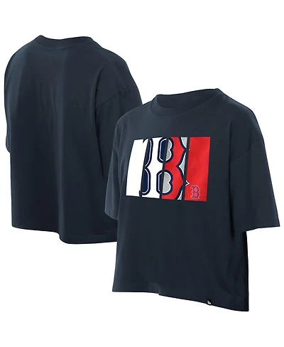 New Era Women's Navy Boston Red Sox Boxy Foil Logo T-Shirt