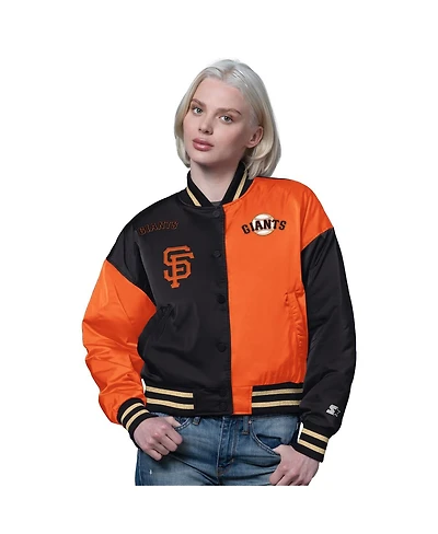 Starter Women's Orange/Black San Francisco Giants Offside Cropped Full-Snap Varsity Jacket
