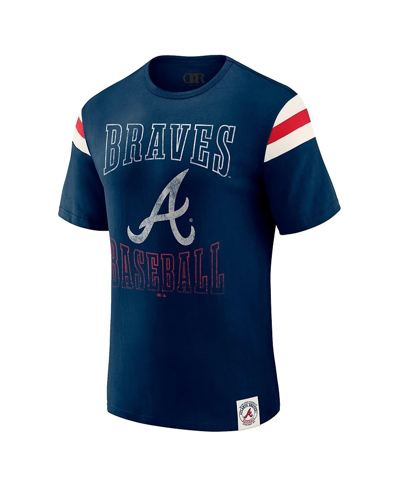 Darius Rucker Collection By Fanatics Men's Navy Atlanta Braves Distressed Sleeve Stripe T-Shirt
