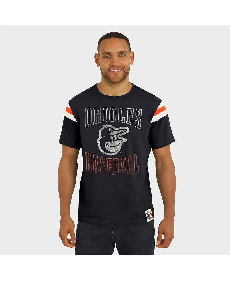Darius Rucker Collection By Fanatics Men's Black Baltimore Orioles Distressed Sleeve Stripe T-Shirt