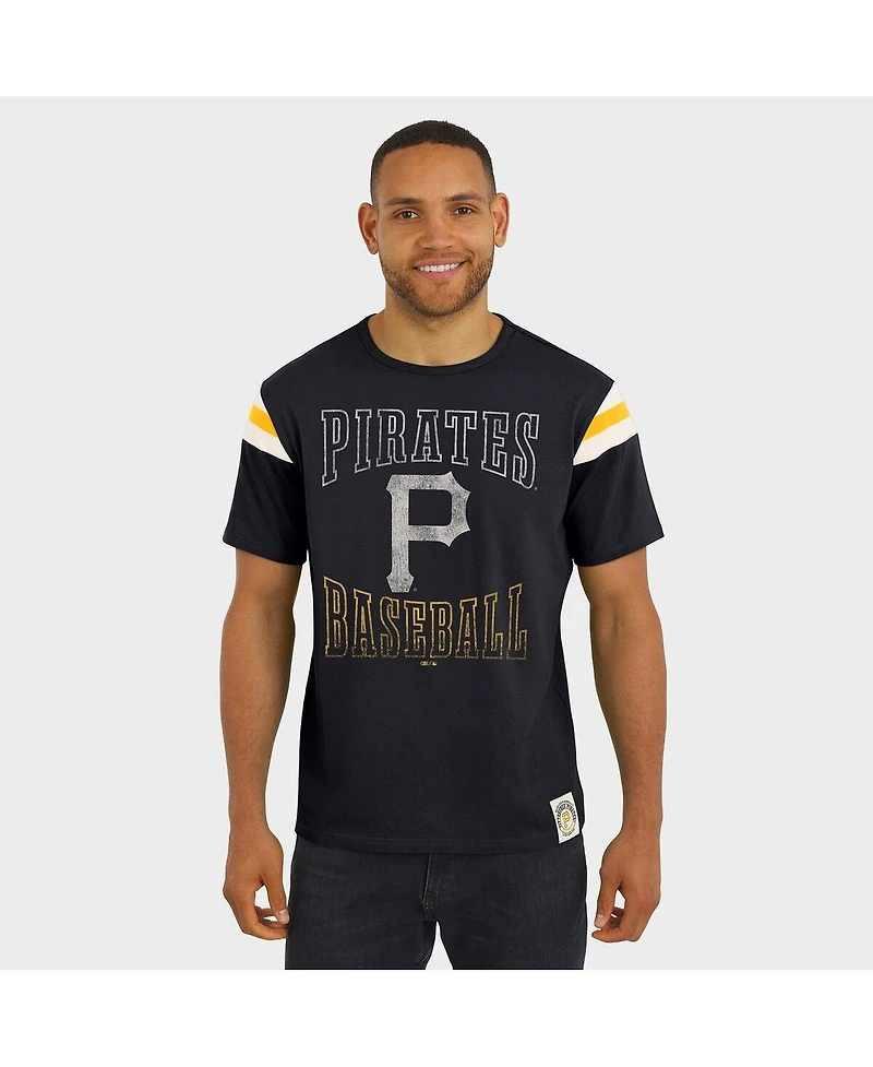 Darius Rucker Collection By Fanatics Men's Black Pittsburgh Pirates Distressed Sleeve Stripe T-Shirt