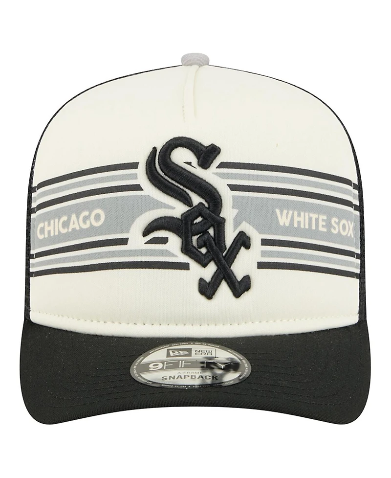 New Era Men's Cream/Black Chicago White Sox Banner A-Frame 9FIFTY Trucker Snapback Hat