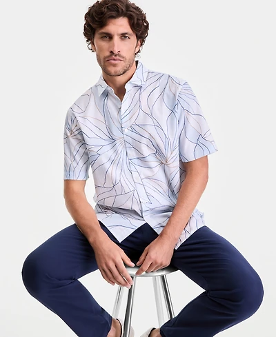 Alfani Men's Artist Floral-Print Short-Sleeve Shirt, Macy's Exclusive - Floral