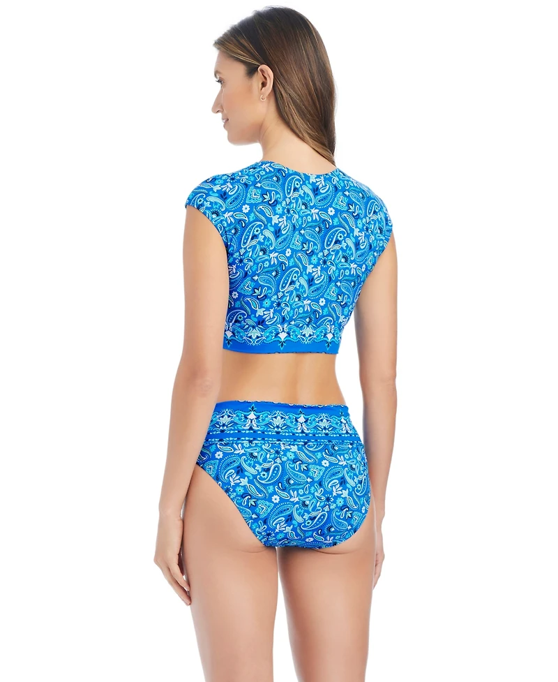 Bleu by Rod Beattie Women's Tie-Front Cap-Sleeve Swim Bikini Top