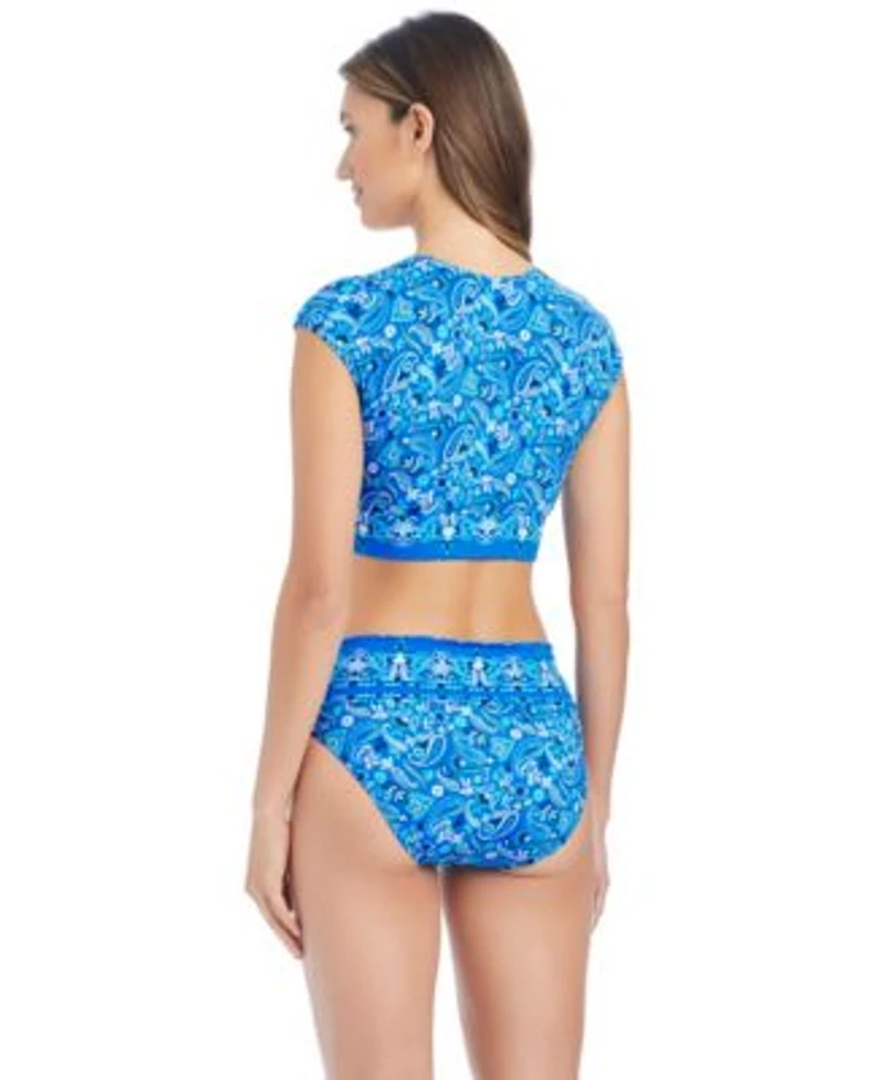 Bleu By Rod Beattie Womens Tie Front Cap Sleeve Swim Bikini Top Fold Over Bottoms