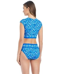 Bleu By Rod Beattie Womens Tie Front Cap Sleeve Swim Bikini Top Fold Over Bottoms