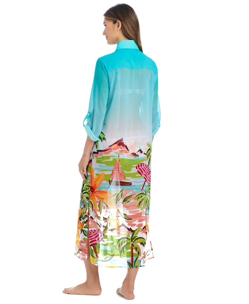 Bleu by Rod Beattie Women's Ciao Long Cover-Up Swim Shirt Dress