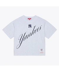 Mitchell & Ness Women's Heather Gray New York Yankees Script Cropped Boxy T-Shirt