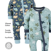 The Peanutshell Toddler Boys Dino Star Cotton Footless Pajamas for Boys, 2 Pack