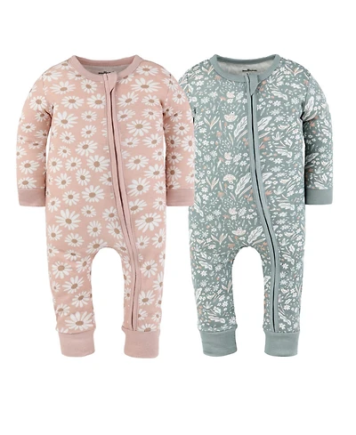 The Peanutshell Boho Meadow Cotton Footless Pajamas for Girls, 2 Pack