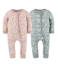 The Peanutshell Boho Meadow Cotton Footless Pajamas for Girls, 2 Pack