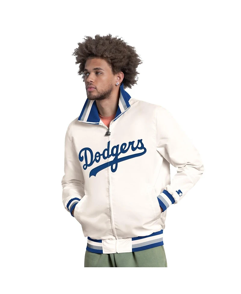 Starter Men's White Los Angeles Dodgers The Captain Cooperstown Logo Full-Zip Varsity Jacket