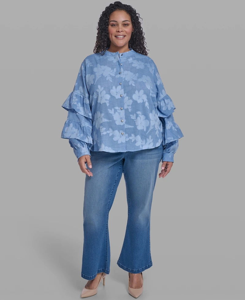 Karl Lagerfeld Paris Plus Mock Neck Tiered Blouse