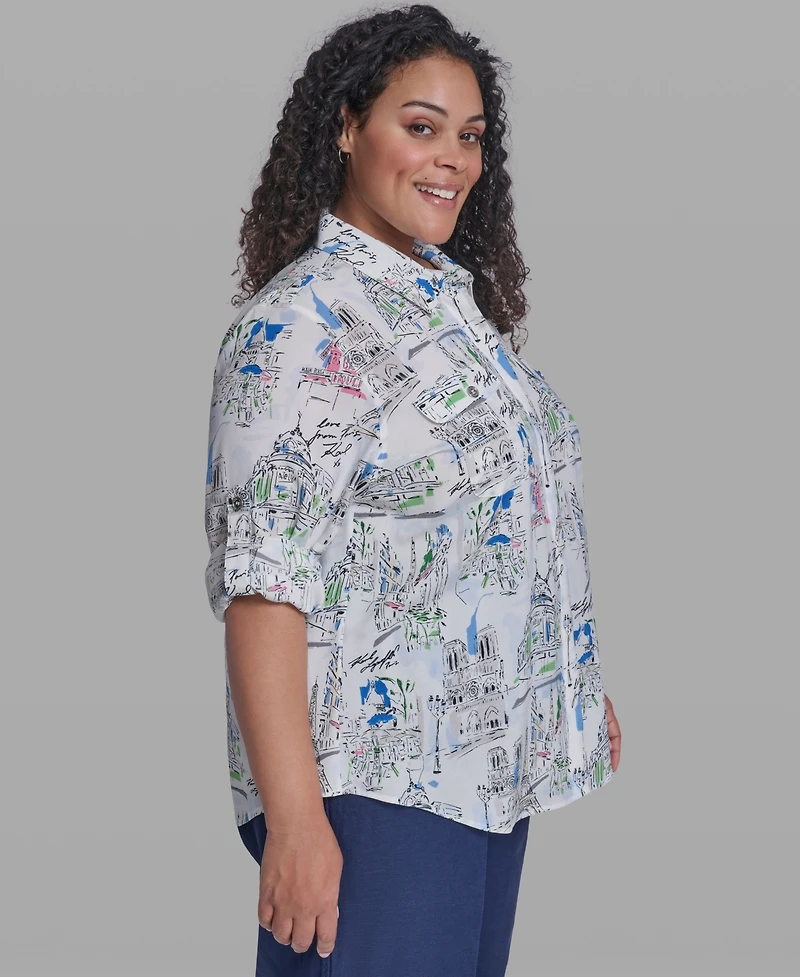 Karl Lagerfeld Paris Plus Printed Collared Blouse