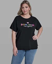 Karl Lagerfeld Paris Plus Bonjour Crew Neck T-Shirt