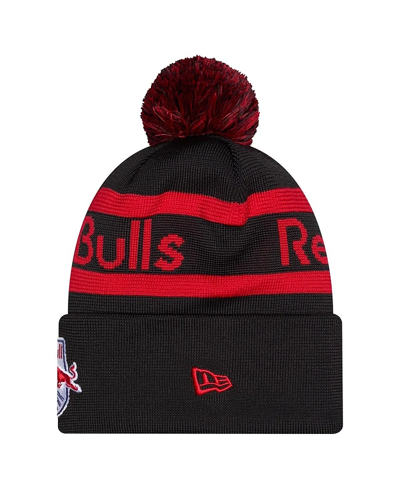 New Era Men's Black New York Red Bulls 2026 Jersey Hook Cuffed with Pom Knit Hat