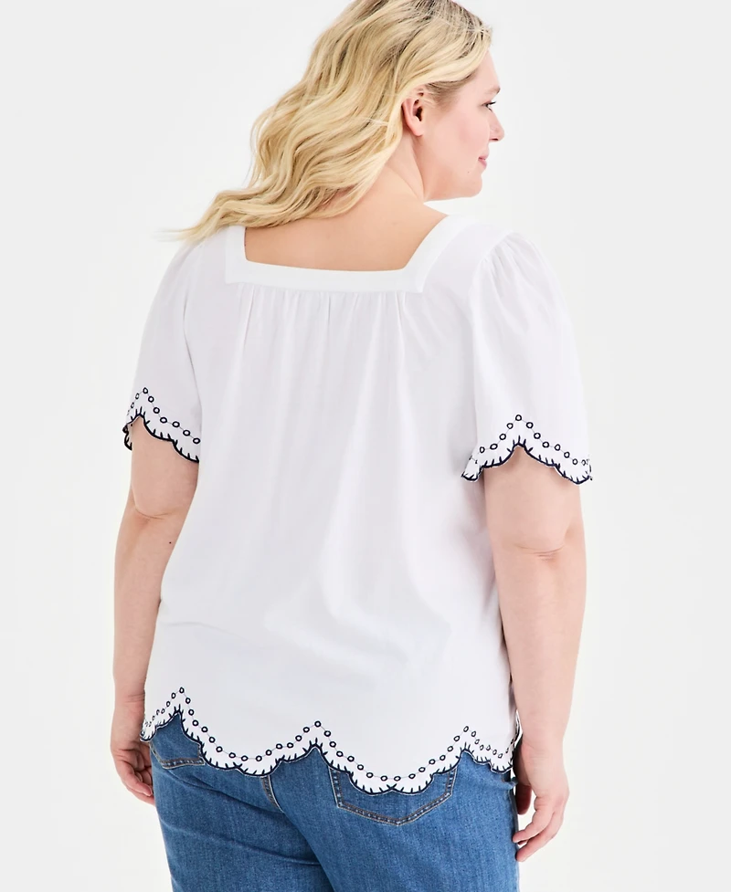 Style & Co Plus Scalloped Square-Neck Top, Macy's Exclusive