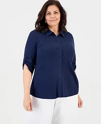 Style & Co Plus Knit Roll-Tab Shirt, Macy's Exclusive