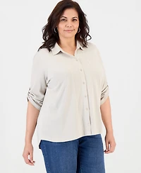 Style & Co Plus Button-Front Collar Roll-Tab Shirt, Macy's Exclusive