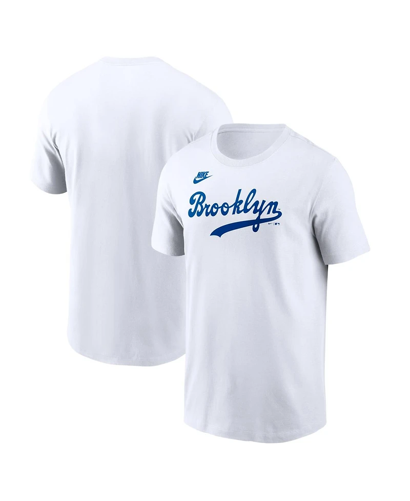 Nike Men's White Brooklyn Dodgers Cooperstown Collection Wordmark T-Shirt