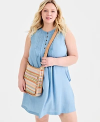 Style & Co Plus Pintucked Sleeveless Chambray Dress, Macy's Exclusive