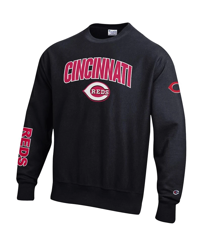 Champion Men's Black Cincinnati Reds Reverse Weave Chenille Sweatshirt