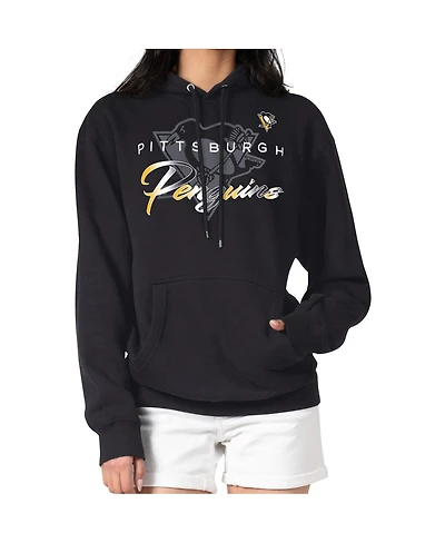 G-iii 4Her by Carl Banks Men's Black Pittsburgh Penguins Shadow Logo Fleece Pullover Hoodie