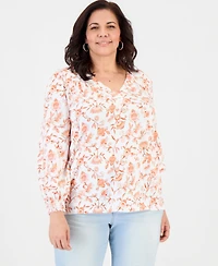 Style & Co Plus Size V-Neck Blouson-Sleeve Top, Macy's Exclusive