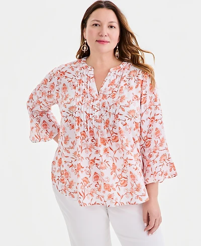 Style & Co Plus Pintucked Bell-Sleeve Top, Macy's Exclusive