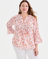Style & Co Plus Pintucked Bell-Sleeve Top, Macy's Exclusive