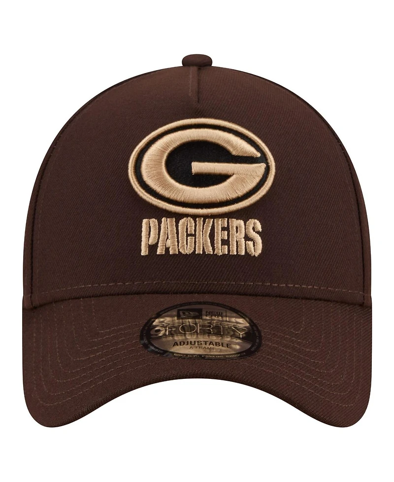 New Era Men's Dark Brown Green Bay Packers Burnt Wood A-Frame 9FORTY Adjustable Hat
