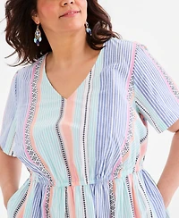 Style & Co Plus Cotton Striped Fit Flare Dress, Macy's Exclusive