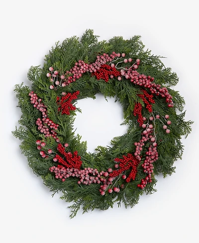 Holiday Lane Heritage Cedar Wreath with Red Berries, Macy's Exclusive