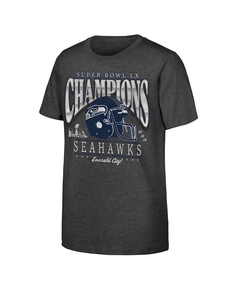 Fanatics Big Boys and Girls Charcoal Seattle Seahawks Super Bowl Lx Champions Prestigious Run Helmet T-Shirt