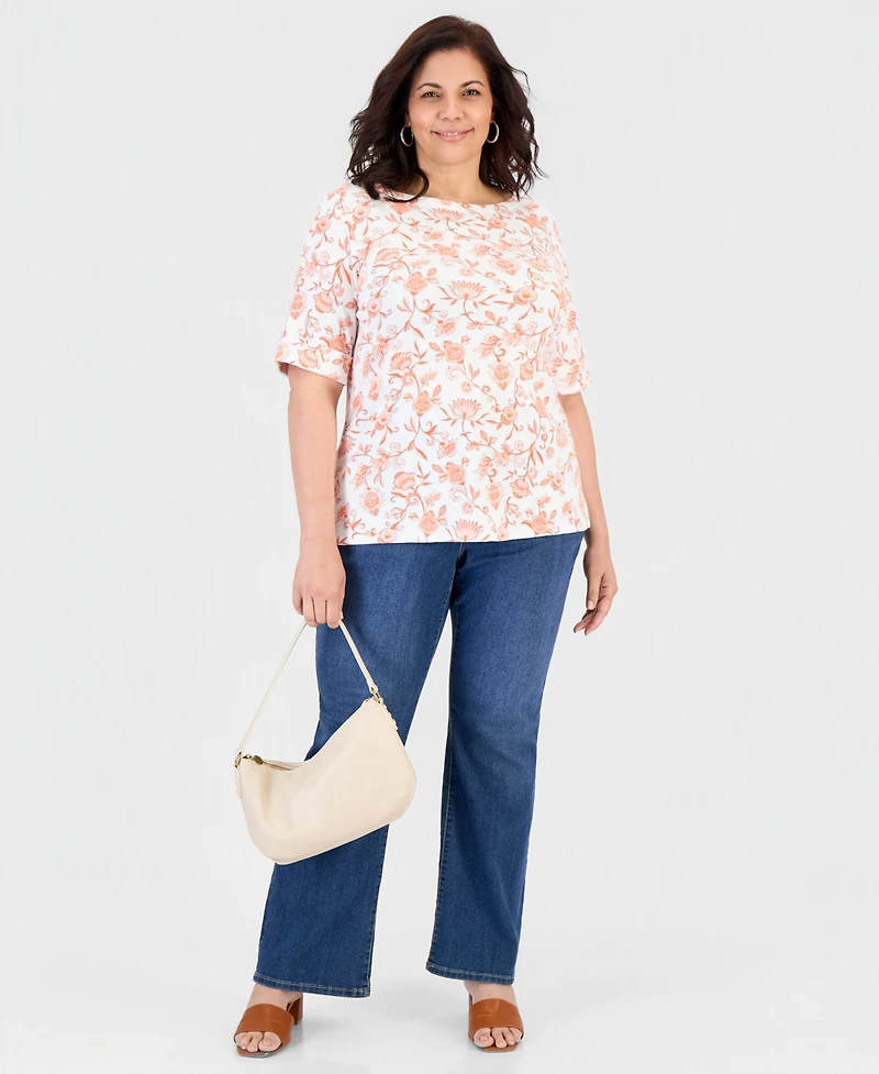 Style & Co Plus Cuffed Elbow-Sleeve Top, Macy's Exclusive