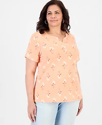 Style & Co Plus Printed Short-Sleeve Henley T-Shirt, Macy's Exclusive